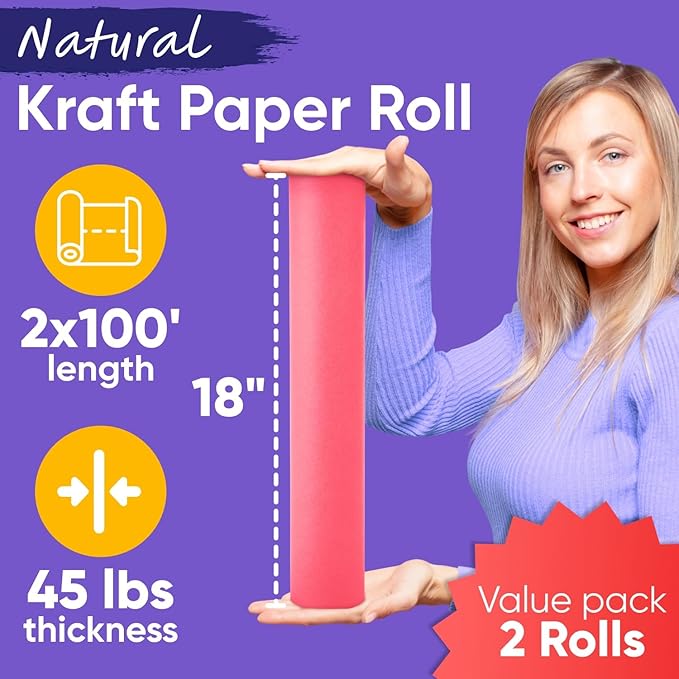 18" x 1200" (100 ft) Pink Kraft Paper Roll - Value Pack of 2, 45 lbs Thickness, Made in USA - Odorless, Non-Toxic, Safe for Kids - School, Bulletin Board Paper
