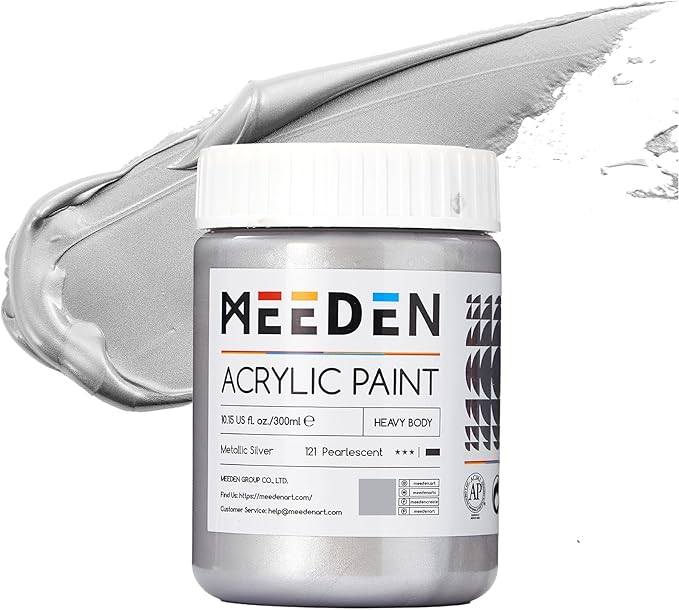 MEEDN Metallic Silver Acrylic Paint: 10.1oz / 300ml Silver Paint for Adults Artists on Christmas Gift Decor - Metallic Paints for Painting Canvas Crafts