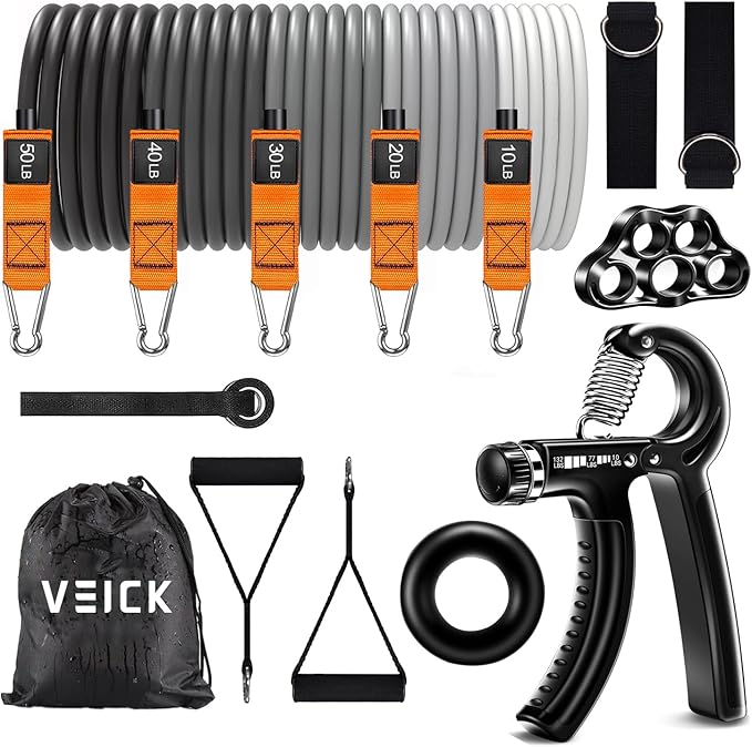 VEICK Resistance Bands, Exercise Bands for Working Out with Handles, Elastic Workout Bands for Men Women, Exercising Bands for Strength Training Equipment at Home Gym