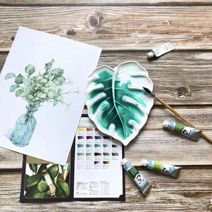 Bower Bird Porcelain Watercolor Palette 6.7in Monstera Leaf Artist Professional Ceramic Palette (Porcelain)
