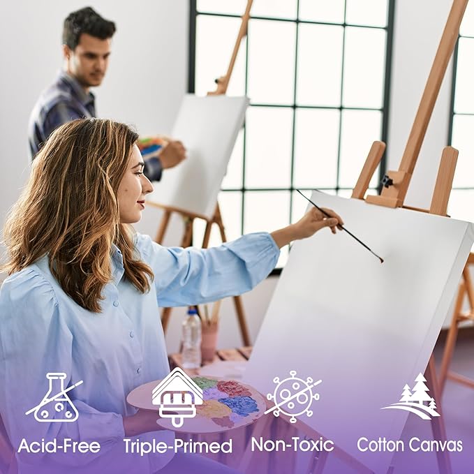 ESRICH Stretched Canvas for Painting 12x12 Inch, 2 Pack Blank Canvas -5/8 in Profile Primed Cotton White Canvases for Painting for Oil & Acrylic Paint