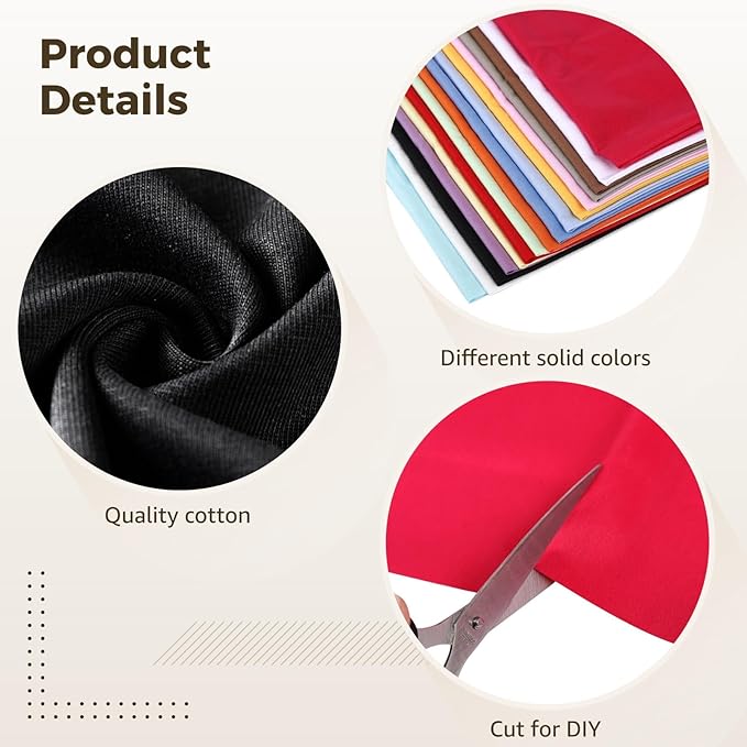 32pcs Cotton Fabric Bundle, Solid Color Quilting Assortment, 18x22 inch Precut Fabric, Craft Sewing Material, DIY Project Supplies for Patchwork