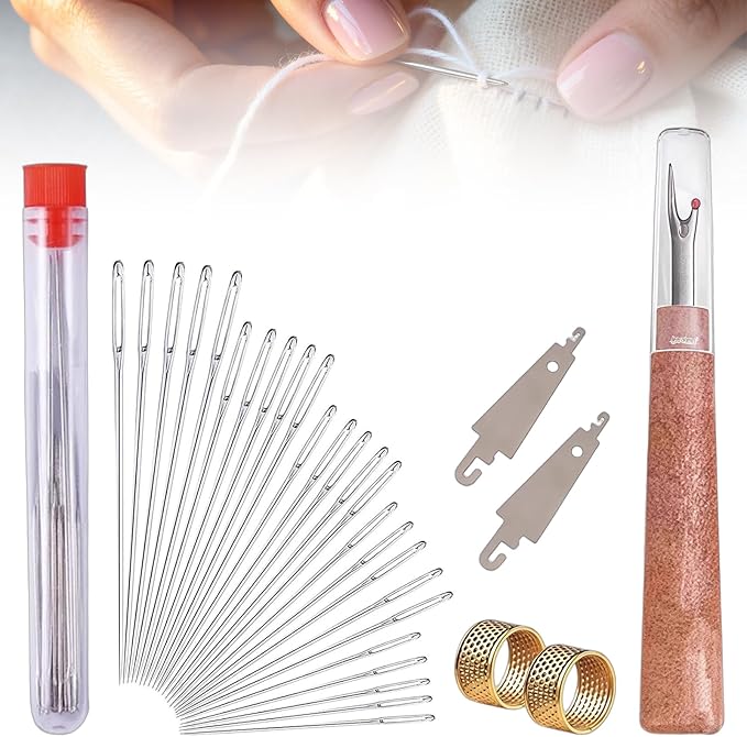 Steel Needles for Hand Sewing, Steel Sewing Needles Kit, 34Pcs Big Eye Steel Needles Set - Long & Thin Handmade Quilting & Sewing Needles Kit for DIY Sewing, for DIY Threaded Projects (31 Pcs)