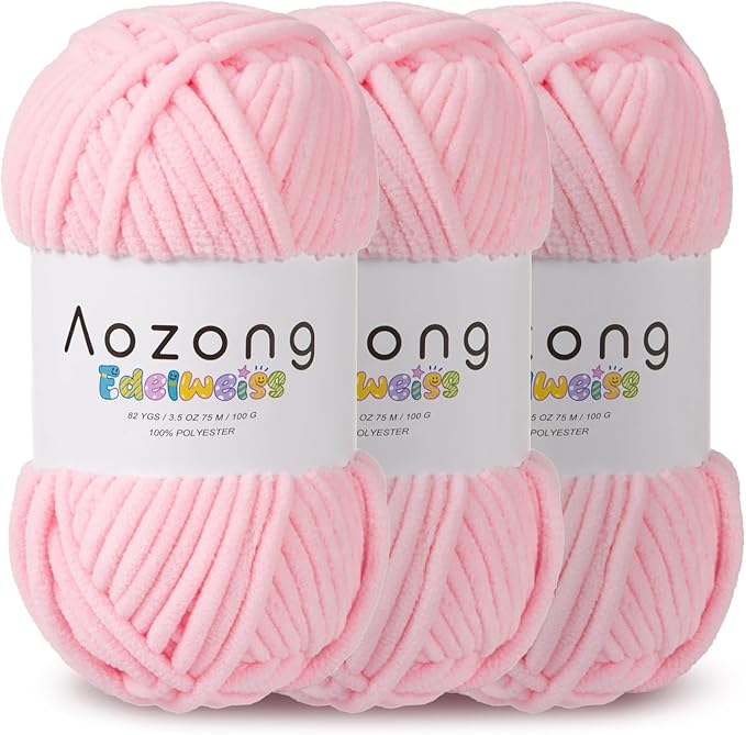 Super Soft and No Shedding Chunky Chenille Yarn for Crocheting and Knitting -Easy to Crochet with-Super Bulky #6, 3Pack of 3.5oz/82yds -Chunky Plush Yarn for Hand Craft Blanket Amigurumi Pink Color