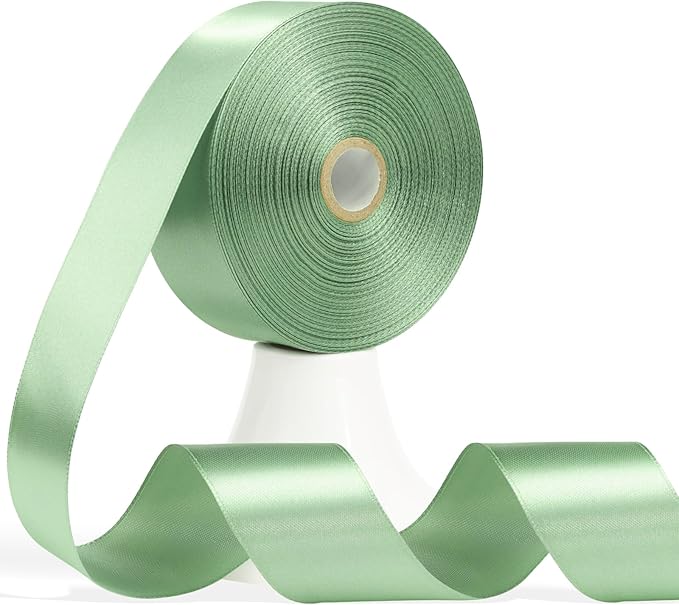 60 Yards Sage Green Satin Ribbon 1-1/2 Inch, Solid Light Green Polyester Fabric Ribbon for Gift Wrapping, Crafts, Flower Bouquet, Wedding, Baby Shower, Easter, Christmas