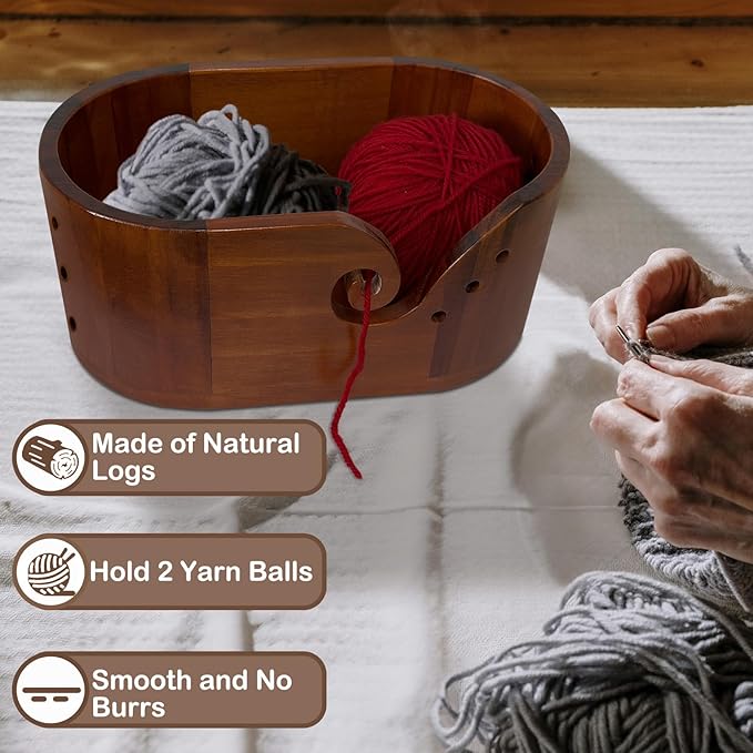 Yarn Storage Bowl Handmade Wood Crochet Accessories,Yarn Bowl Premium Knitting Organizer with Locking Groove, Knitting Bowl Cat-Proof Design,Crochet Bowl Large 10” Craft Gift for Knitters & Crafters