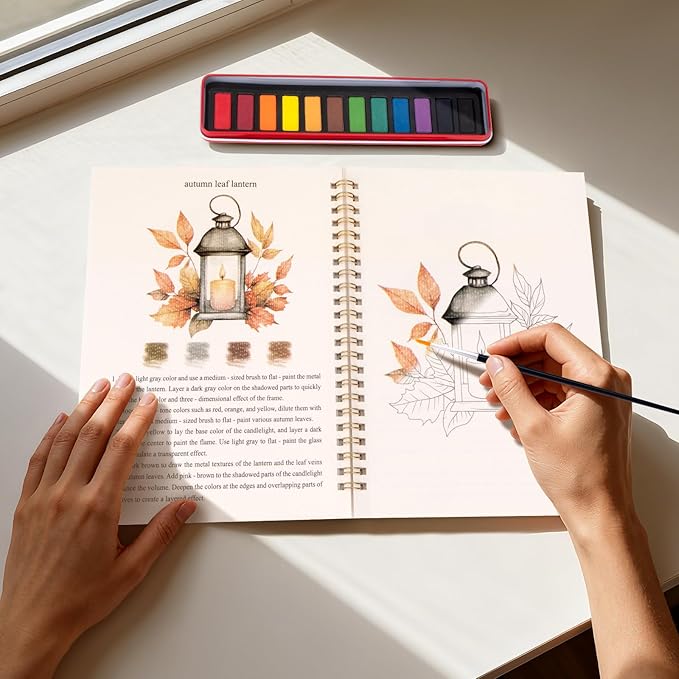 Kivzex Watercolor Workbook for Adults, Beginner Friendly Watercolor Painting Kit Autumn Water Coloring Book, Nature-Themed Practice Art Gift Water Color Paint Book with Palette and Brush