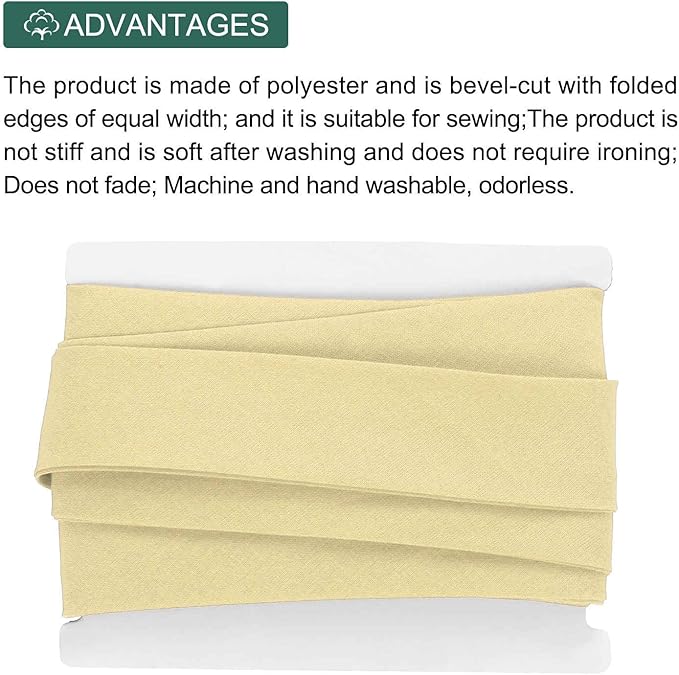 MECCANIXITY 1 Inch Double Fold Bias Tape Continuous Bulk Cotton Bias Tape for Sewing Seaming Quilting Hemming Binding Crafts (Lemon Yellow 6 Yards)