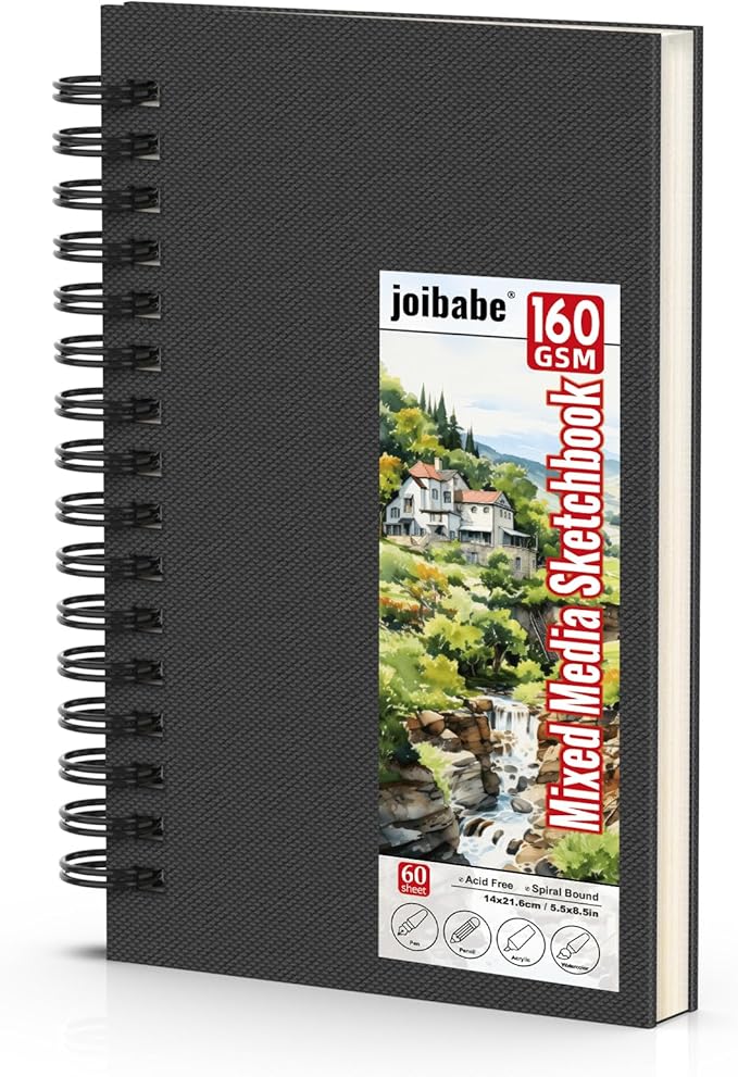 Hardcover Sketch Book，Double-Sided Hardbound Sketchbook, Spiral Sketch Pad,Acid Free Painting Art Paper for Kids and Adults (5.5x8.5 Mixed Media Sketchbook（160Gsm/98LB）)