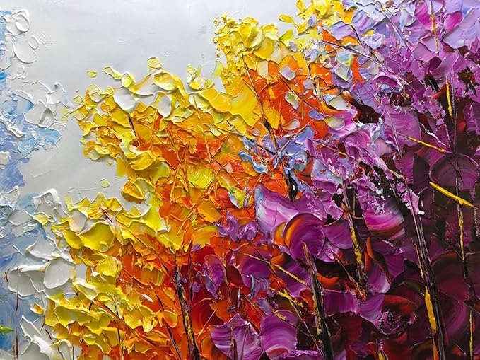 V-inspire Art, 24x48 inch Modern Abstract Oil Painting on Canvas Wall Art 100% Hand Painting Bright-Coloured Tree Art Living Room Bedroom Decoration Ready to Hang