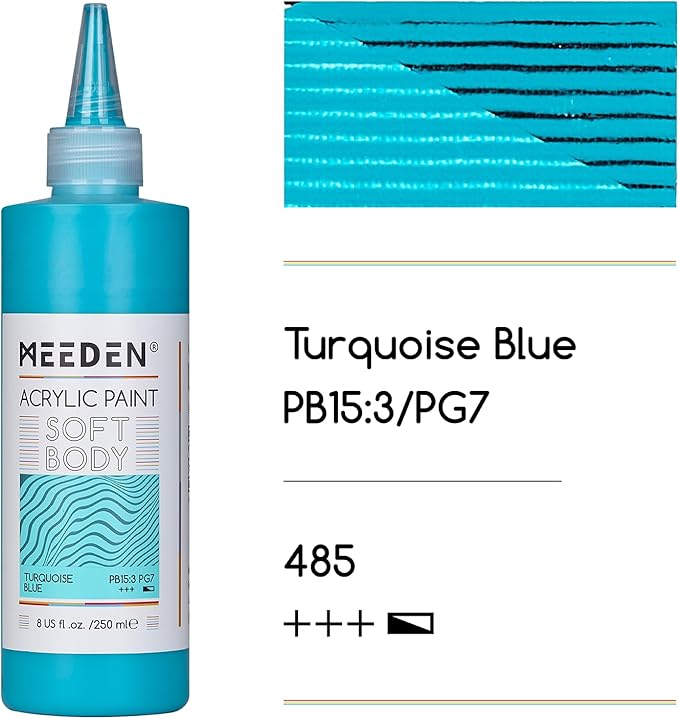 MEEDEN Turquoise Blue Acrylic Paint: Matte Finish 250ml/8.45oz Soft Body Bulk Acrylic Colors in Matte Finish - Fluid Flow Art Paints for Artists Canvas Painting