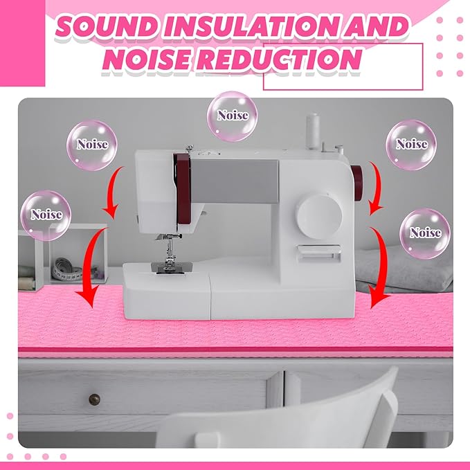 3 Pcs Sewing Machine Muffling Mat Pedal Mat Sewing Machine Pad No Slip Rubber Stay in Place Mats for Calms Vibration(Pink,15 x 20 Inch,14 x 9 Inch,17 x 36 Inch)
