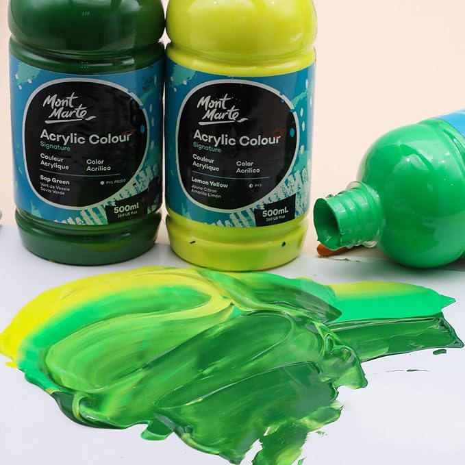 Mont Marte Signature Monastral Green Acrylic Paint, 16.9oz (500ml), Semi-Matte Finish, Suitable for Canvas, Wood, Fabric, Leather, Cardboard, Paper, MDF and Crafts