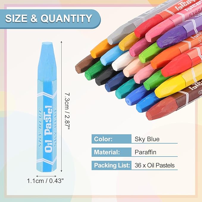 PATIKIL Sky Blue Oil Pastels, 36Pcs Soft Oil Crayons Pastels Stick Vibrant and Creamy Art Supplies Bulk for Artists Beginners Art Painting Drawing Blending Graffiti Gallery