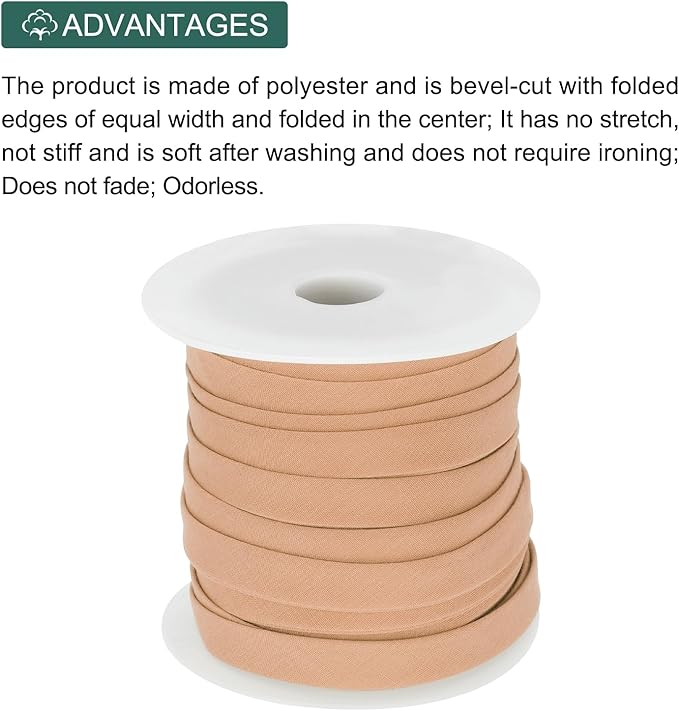 MECCANIXITY 1/2 Inch Double Fold Bias Tape Polyester Continuous Bulk Bias Tape for Sewing,Seaming Quilting Hemming Binding Crafts (Light Orange 25 Yards)