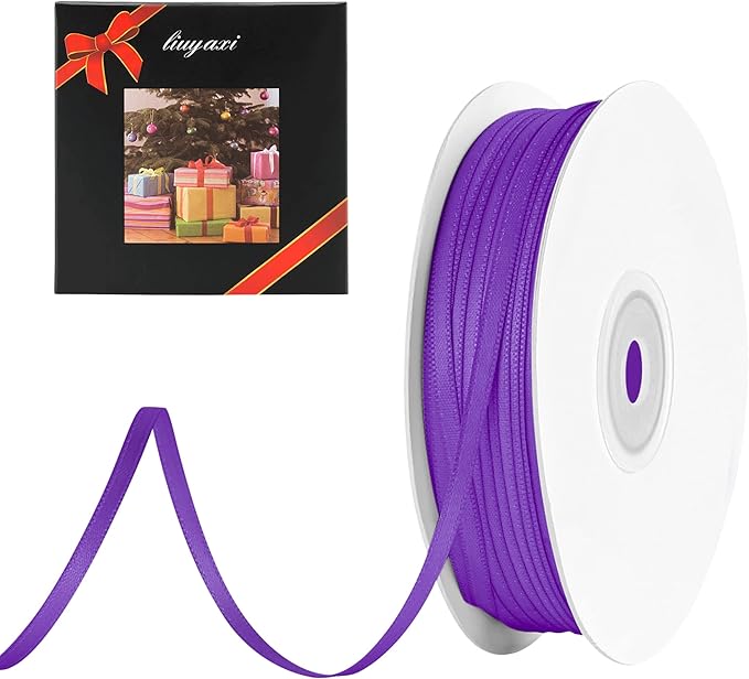 LIUYAXI Purple Double Faced Satin Ribbon, 1/8" X Continuous 100 Yards, Thin Ribbons Perfect for Gift Wrapping Wedding Invitation Card Hair Bows Tag Floral Arrangement DIY Craft