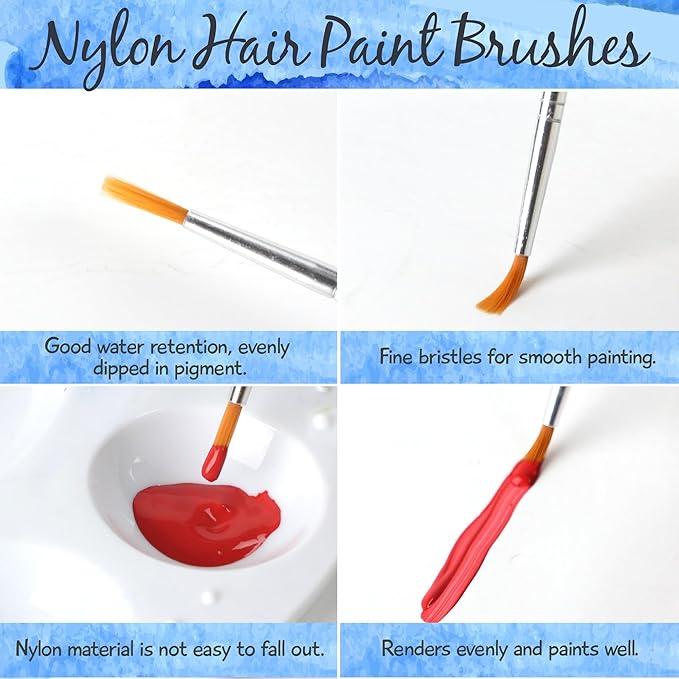 Paint Brushes Set for Acrylic Painting, 15 Pcs Flat and 15 Pcs Round Art Paint Brush Acrylic Painting Brush, Paint Brushes for Kids Adults Oil Watercolor Rock Painting Body Face Nail Art