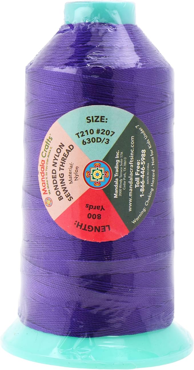 Mandala Crafts Size 207 630D T210 Bonded Nylon Thread - Violet 800 YDs Tex 210 Heavy Duty Sewing Threads for Leather, Jeans, Weaving, Outdoor Marine Upholstery