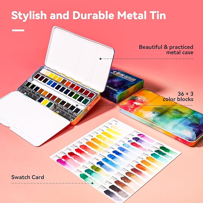 Paul Rubens Watercolor Paint Set, 36 Colors Solid Watercolor Paint, Easy To Blend And Diffuse Watercolor Palette, Portable Travel Watercolor Set