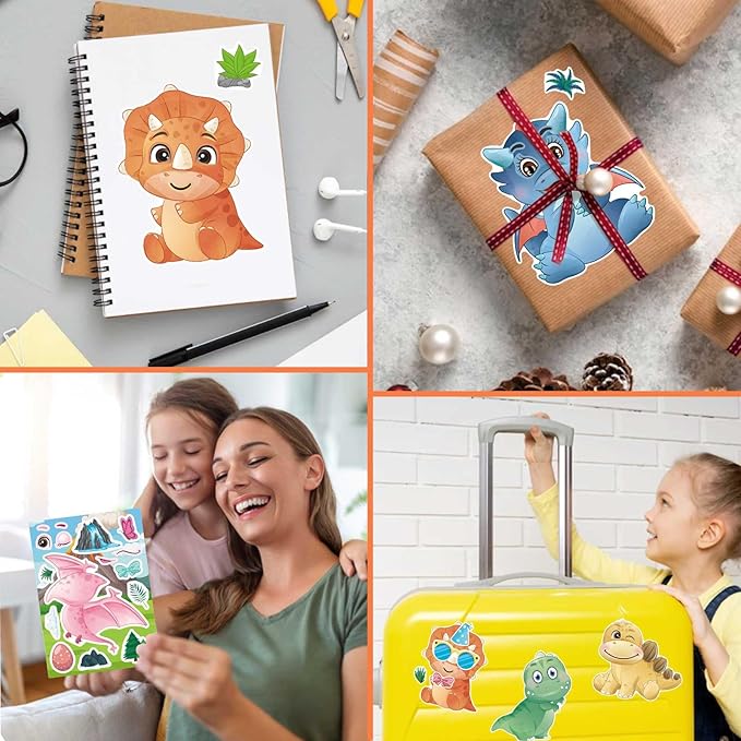 DUJAA 24 Multicolor Cartoon Cute Dino Dinosaur Stickers for Kids & Toddlers, Waterproof Vinyl Stickers for Wardrobe, Luggage, Backpack & Indoor Use