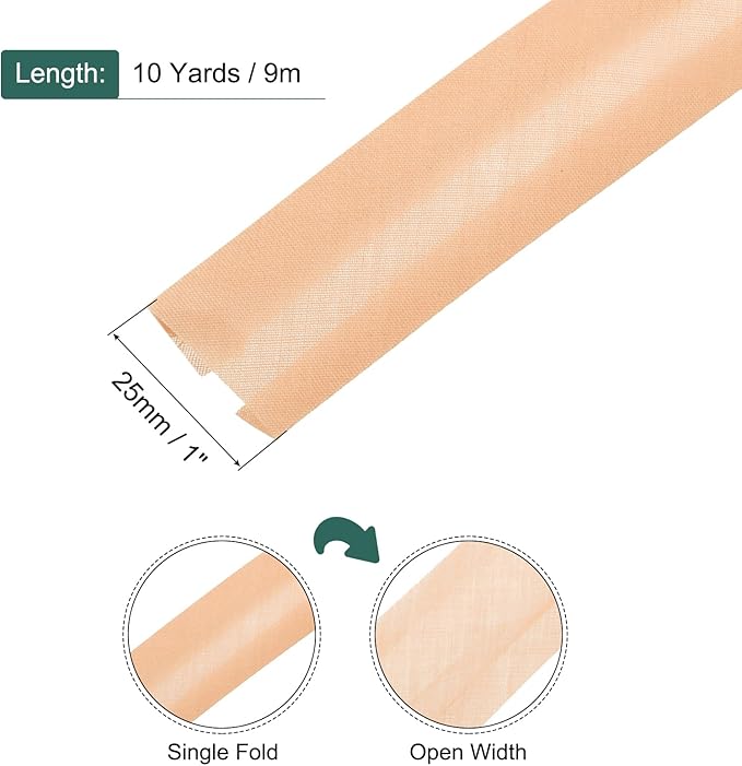 MECCANIXITY 1 Inch Single Fold Bias Tape Polyester Continuous Bulk Bias Tape for Sewing,Seaming Quilting Hemming Binding Crafts (Light Orange 10 Yards)