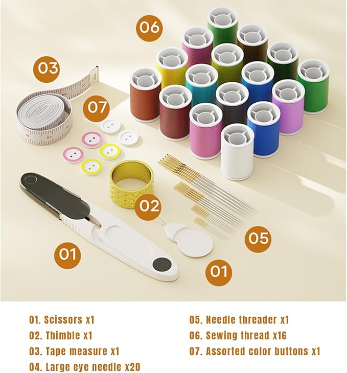 64 Pcs Sewing Kit for Adults Box,Multi-Purpose Stainless Steel Needle Manual Sewing Suppliers Accessories,Magnetic Force Sewing Needles and Thread Kit,Suitable for DIY Crafting at Home for Travelers