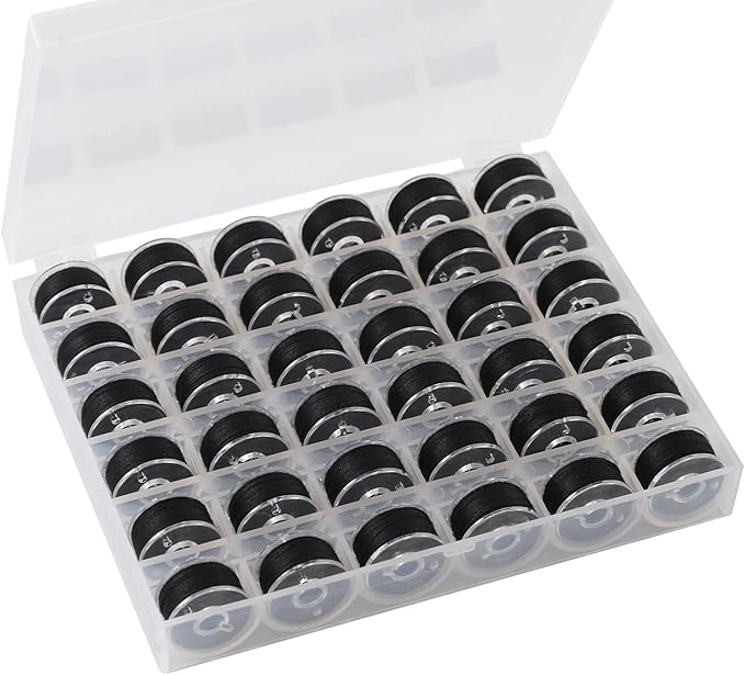 36Pcs Bobbins and Sewing Threads with Bobbin Case, Sa156 Bobbin Plastic Bobbins with Case for Brother, Bro-Ther, Singer, Sewing Machine Accessories (Black)