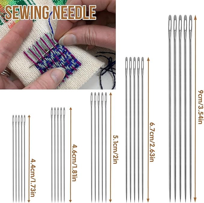 37Pcs Big Eye Steel Sewing Needles Kit, Include 25 Steel Needles, 1 Seam Sewing Thread Ripper, 2 Needle Threaders, 6 Threads, 2 Thimbles, 1 Storage Tube for Mending, Gift for Sewing Lovers