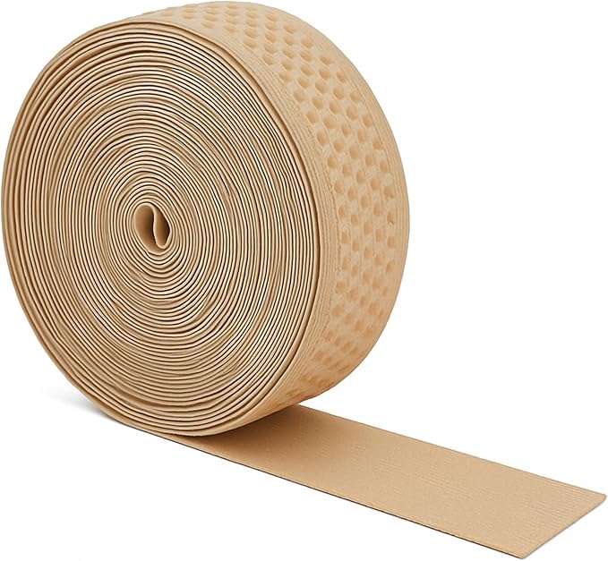 Mandala Crafts 1.5 Inch Elastic Silicone Gripper Tape for Clothing - 10 Yds Dotted Non Slip Elastic Band for Sewing - Tan Silicone Flat Fabric Stretchy Ribbon Straps