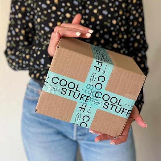 Cool Stuff Inside Decorative Packing Tape for Small Business Cute Designer Printed Packaging and Shipping Tape - Turquoise Green Black, 1.88" x 110 Yards (330 feet)