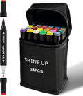 24 Colors Dual Tip Alcohol Markers Set, Chisel & Fine Point, Professional Art Markers for Blending, Adult Coloring Books, Sketching, Architecture Design, Non-Toxic, Quick-Dry