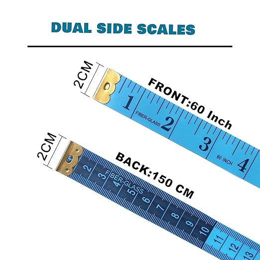 3 Pack Tape Measure Body Measuring Tape, Soft Fabric Measuring Tape for Sewing Cloth Measurement, 60 Inch Double Scale Tailor Ruler for Weight Loss (Blue)