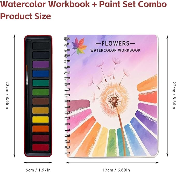 Watercolor Workbooks, Beginner Watercolor Painting Kit – 12 Colors Paint Set with Brush – Perfect for Gifting to Spark Creativity & Joy for Adults （Seaside）