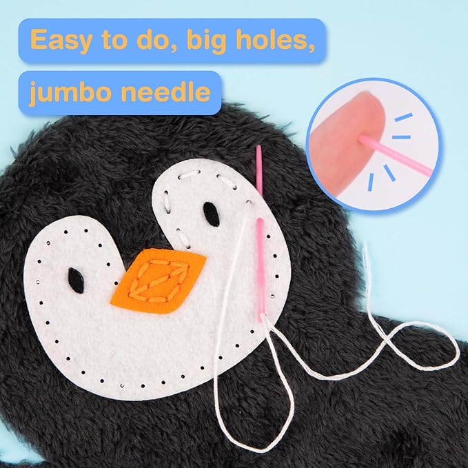 Avenir My First Sewing Kit for Beginner Ages 6+ I Premium Plush Big DIY Animals I Child-Safe Tools for Easy Crafting Fun I Motor Skills Wiggle Stuff Stitching Creativity I Skill Gift for Boys & Girls
