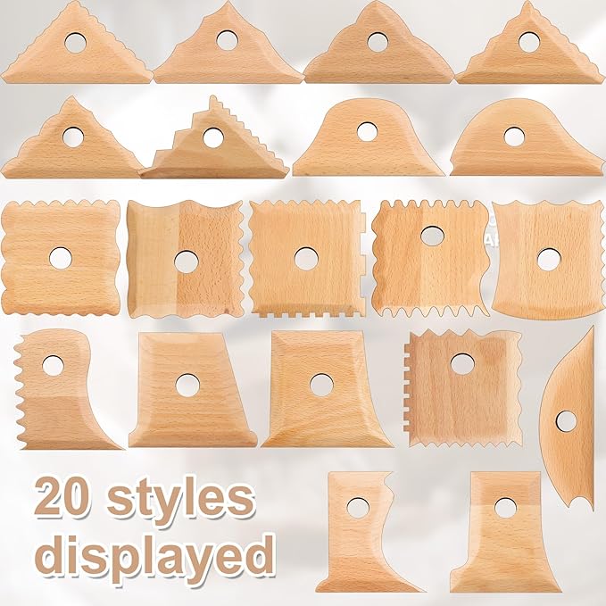 GlikCeil 20 Pieces Pottery Ribs Pottery Tools Pottery Foot Shaper Tools Pottery Trimming Tools Clay Texture Ribs Solid Beech Wood Pottery Ribs for Carving Clay Molds Clay Ceramics