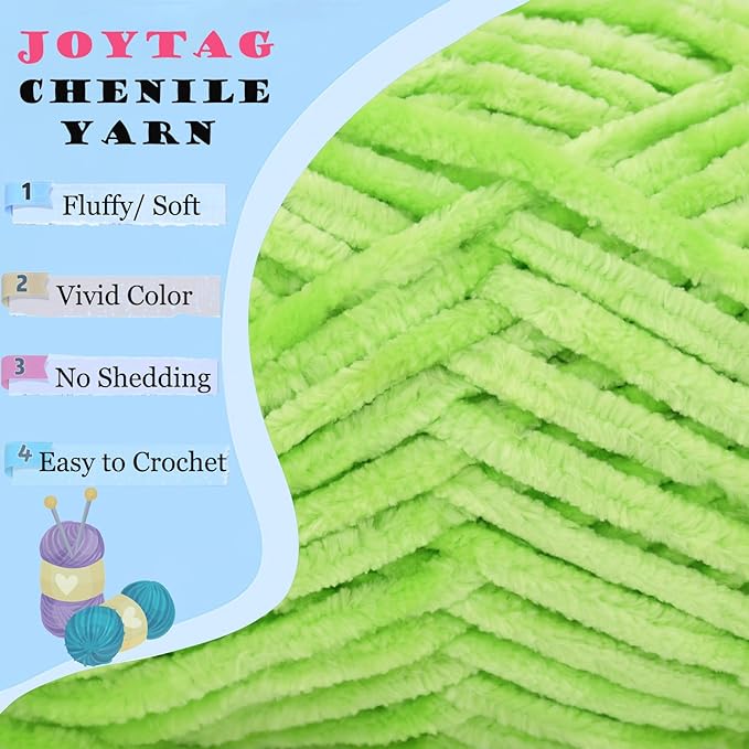 Velvet Chenille Yarn for Crocheting Lime Green Velvet Fluffy Plush Thick Bulky Chunky Chenille Velvet Soft Baby Blanket Yarn for Crocheting Hand Knitting 100g-Lime Green