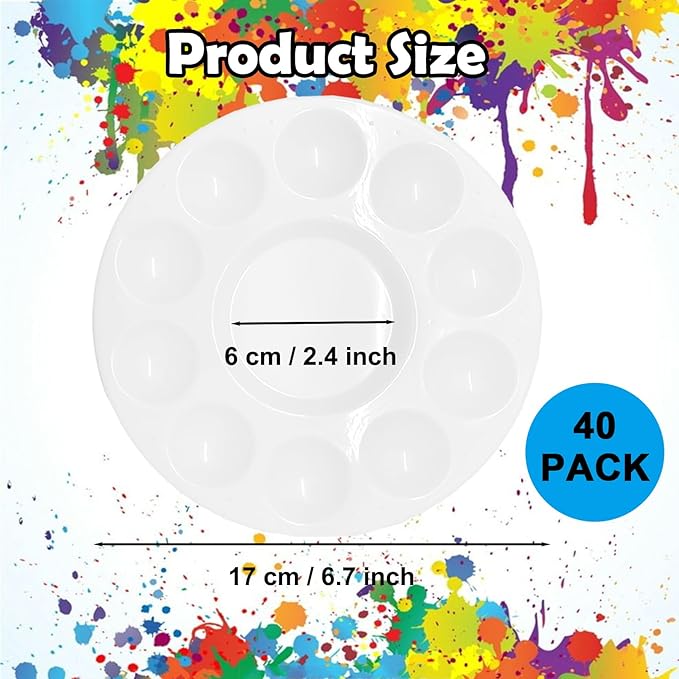 40 PCS Paint Tray Palettes,White Paint Trays for Kids,Round Plastic Paint Pallets with 10 Wells,Acrylic Paint Palette for Students DIY Craft,School Project,Painting Party