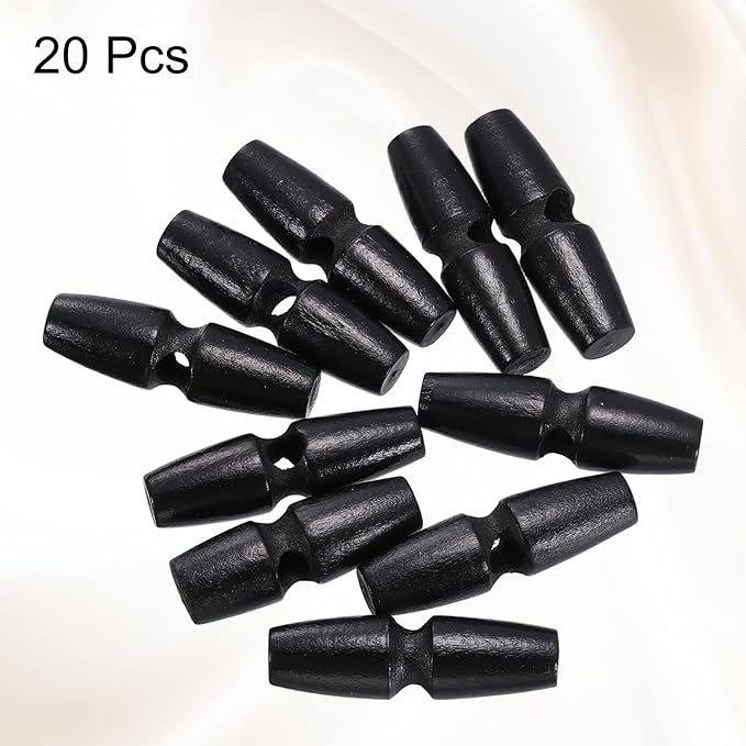HARFINGTON 20pcs Wooden Toggle Buttons 40mm / 1.6" Single Hole Wood Olive Horn Sewing Buttons for Coat Sweaters Clothing DIY Craft, Black
