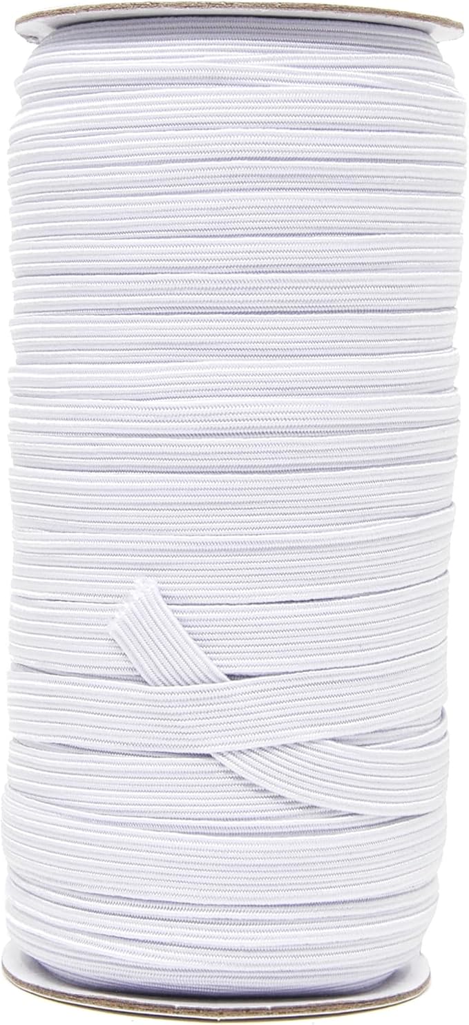 Mandala Crafts 10mm 50 Yds Roll of White Elastic Bands for Sewing - 3/8 Flat Elastics Cord - 3 8 Inch Braided Stretch Straps for Crafting