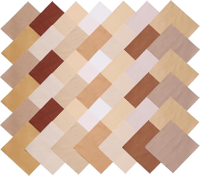 42Pcs Solid Cotton Fabric Squares 10x10 inch, Layer Cake Fabric for Quilting 10 inch, Solids Brown White Cream Ivory Natural Layer Cakes 10 inch Squares for Quilting, Sewing, Quilt, and Crafts