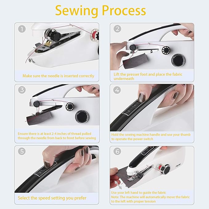 Portable Handheld Sewing Machine for Beginners, Mini Sewing Machine with Dual-Speed & Dual-Power Options, Ideal for Clothes, Fabrics, and DIY Projects