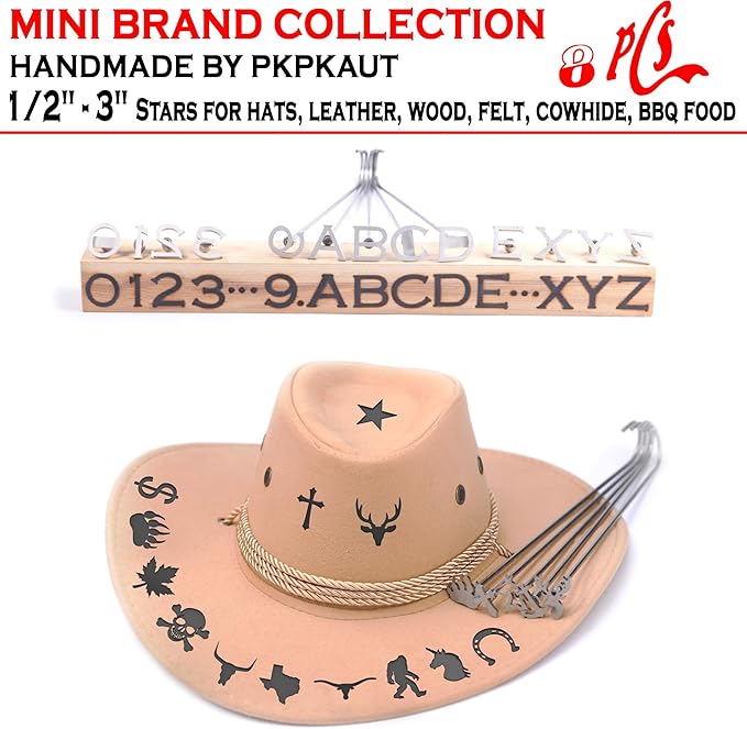8Pcs Mini 1/2"-3" Branding Irons, Star Outlines Custom Wood Branding Iron Personalized for Wood Working, Leather Hats, Felt, Cowhide, BBQ Brander & Bread Logo, Steak Branding Iron for Food