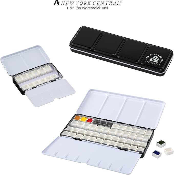 Watercolor Palettes - Empty Half Pan Boxes and Palette for Artists, Watercolor Painting, Students, Color Theory, & More! - 24 Half Pans