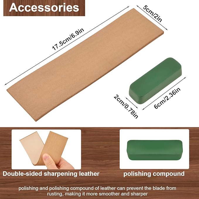 Wood Carving Knife With Leather Strop and Polishing Compound, Wood Whittling Tools for Beginners, Adults and Kids (Details Carving Knife)