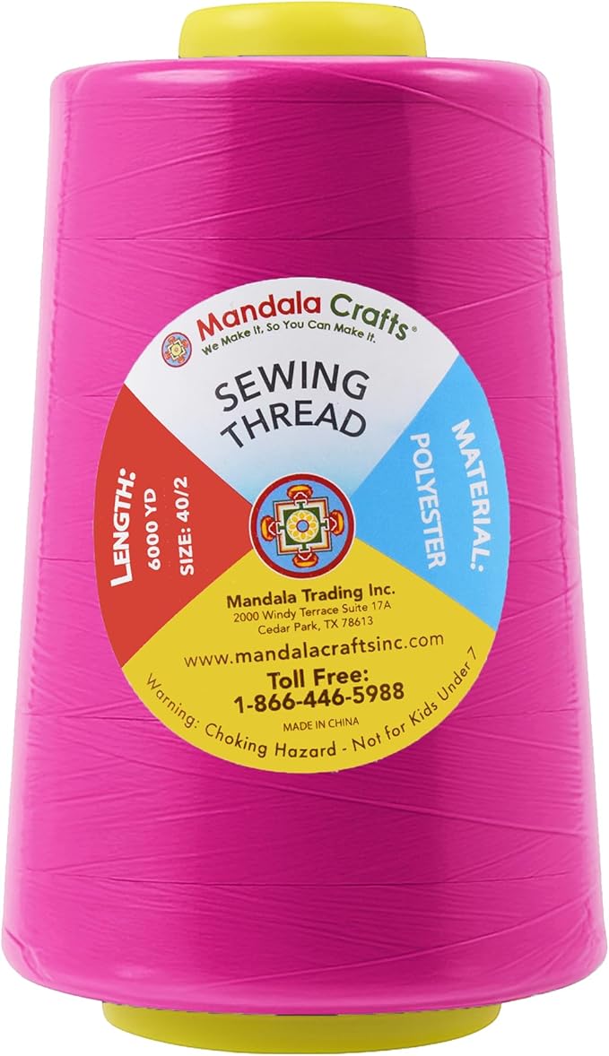 Mandala Crafts 4 Pack of Serger Threads Cones Spools - 40S/2 24000 Yards Polyester Fuchsia Threads for Sergers Machine and Overlock Quilting Sewing Machine