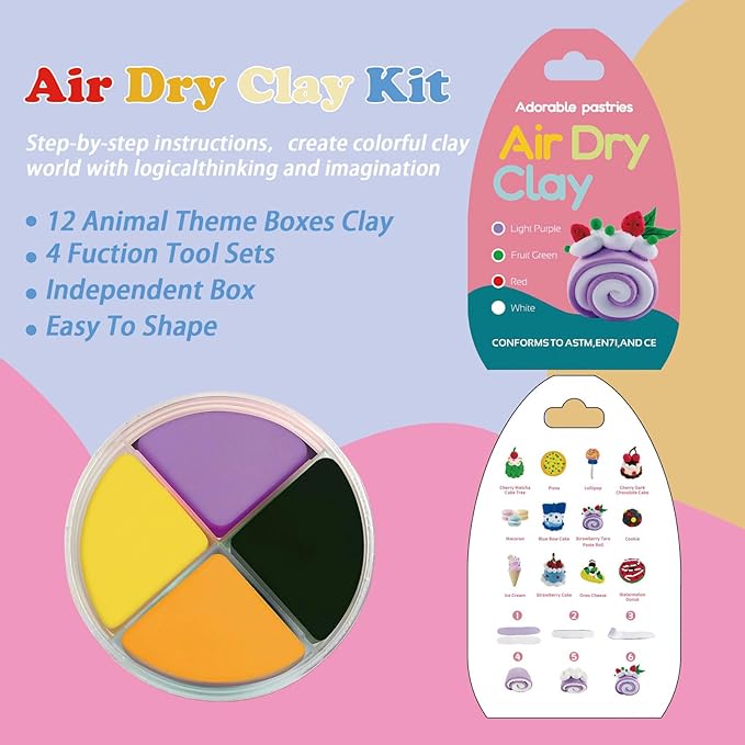 Air Dry Clay Kit - Cake Themed,12 Boxes Modeling Magic Soft Clay DIY Art Sculpting Supplies，Party Favors Birthday Christmas Gifts for Boys Girls (Cake Themed)