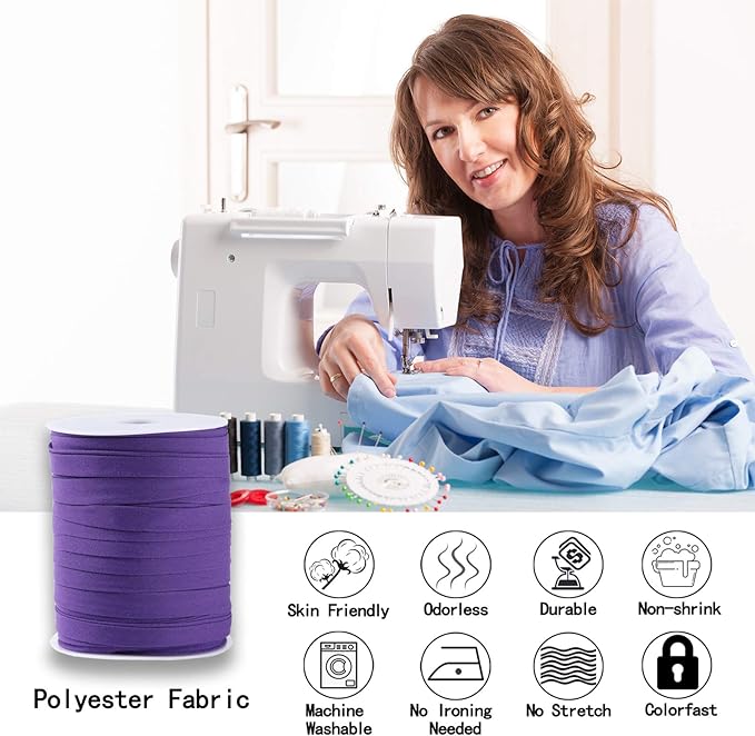 Bias Tape Double Fold 1/2 inch, Double Fold Bias Binding Tape 55 Yards (Purple) and 4 Pieces Sewing Fabric Chalks for Crafts, Sewing, Seaming, Hemming, Piping, Quilting.