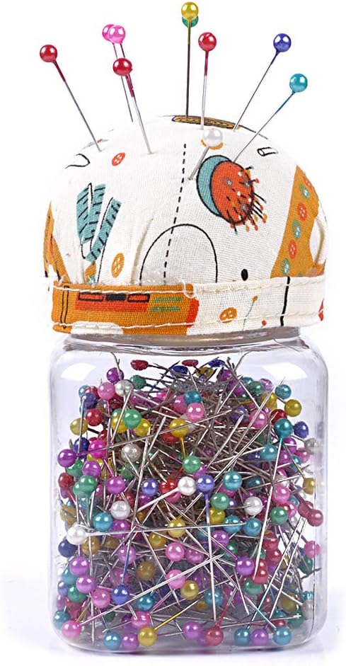 eZAKKA Sewing Needle Pins Cushion Holder with Plastic Bottle, 38mm 500 Pieces Pearl Needles Quilting Pin Cushion Kit (Orange)