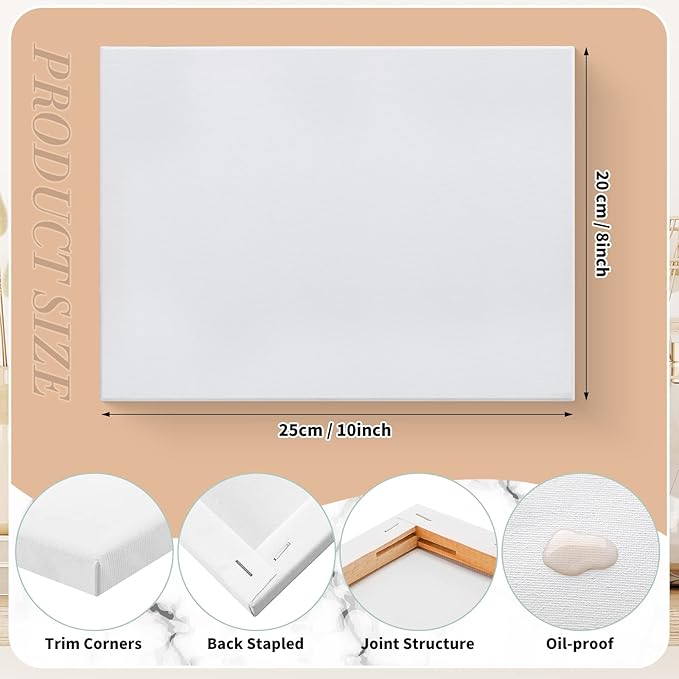 Thenshop 20 Pack Stretched Canvas for Painting 8 x 10 Inch Triple Primed Acid Free 100% Cotton White Blank Canvas for Painting Supplies Oil and Acrylic Pouring Art Watercolor