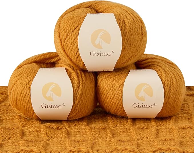 100% Merino Wool Yarn 3-Ply Luxurious and Soft Yarn for Hand Knitting & Crocheting (Autumn Yellow,3Balls)